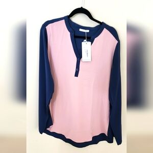 Messic color block half button blouse